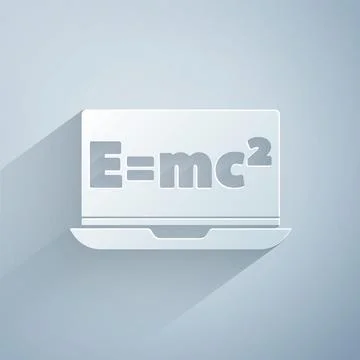 Paper cut Math system of equation solution on laptop icon isolated on grey 스톡 일러스트