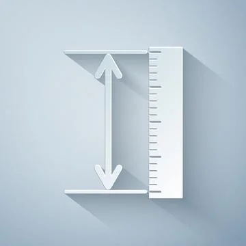 Paper cut The measuring height and length icon isolated on grey background Stock Illustration