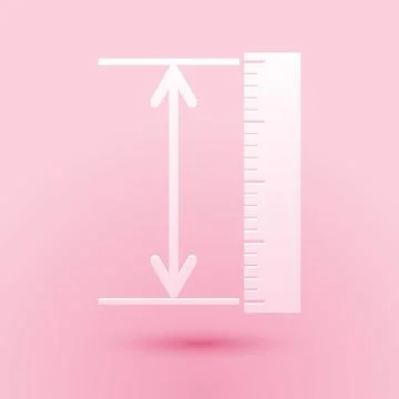 Paper cut The measuring height and length icon isolated on pink background Stock Illustration