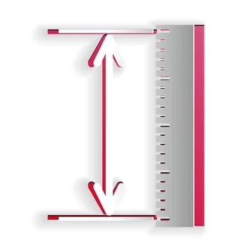 Paper cut The measuring height and length icon isolated on white background Stock Illustration
