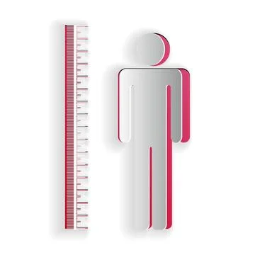 Paper cut Measuring height body icon isolated on white background. Paper art Stock Illustration