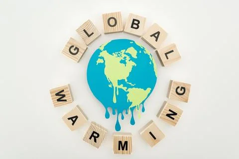 Paper cut melting globe surrounded Stock Photos