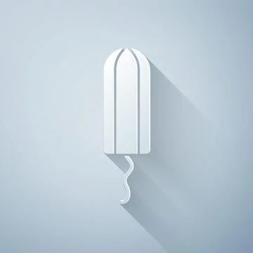Paper cut Menstruation and sanitary tampon icon isolated on grey background Illustrazione stock
