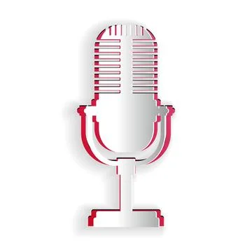 Paper cut Microphone icon isolated on white background. On air radio mic Illustrazione stock