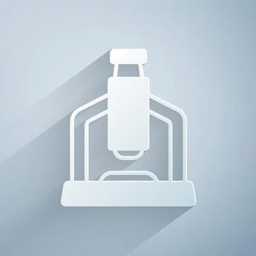 Paper cut Microscope icon isolated on grey background. Chemistry, pharmaceutical Stockillustratie