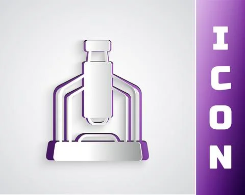 Paper cut Microscope icon isolated on grey background. Chemistry, pharmaceutical Stockillustratie