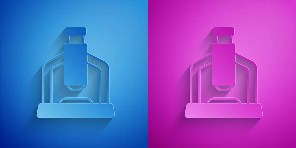 Paper cut Microscope icon isolated on blue and purple background. Chemistry.. Stock Illustration