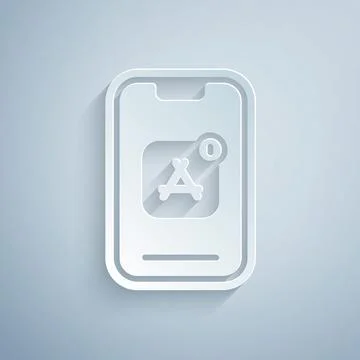 Paper cut Mobile Apps icon isolated on grey background. Smartphone with screen 스톡 일러스트