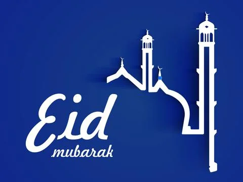 Paper Cut Mosque on Blue Background For Muslim Community Festival of Eid Mu.. Stock Illustration