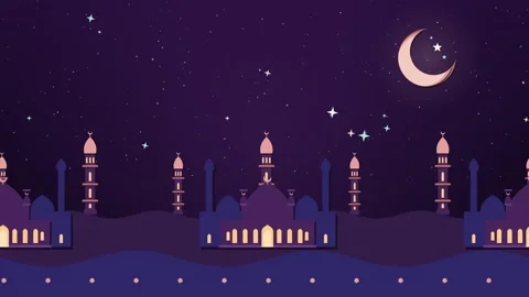 Paper cut mosques and minarets scrolling in parallax layers under a crescent Vidéo 348703053