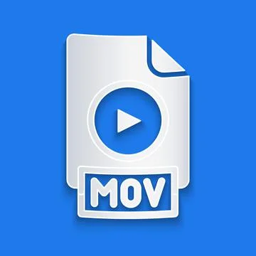 Paper cut MOV file document. Download mov button icon isolated on blue Stock Illustration