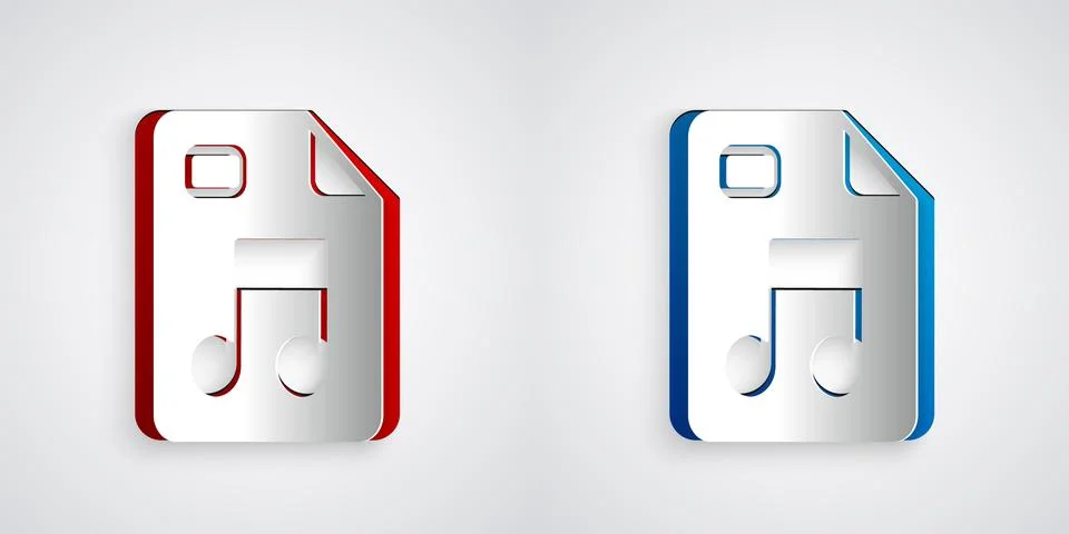Paper cut MP3 file document. Download mp3 button icon isolated on grey Stock Illustration