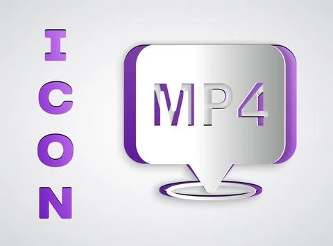 Paper cut MP4 file document. Download mp4 button icon isolated on grey back.. Stock Illustration