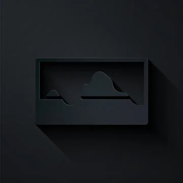 Paper cut Music wave equalizer icon isolated on black background. Sound wave Stock Illustration