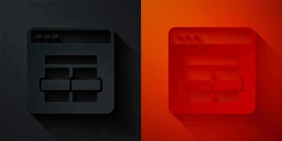 Paper cut MySQL code icon isolated on black and red background. HTML Code symbol Stock Illustration