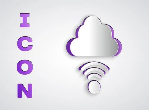Paper cut Network cloud connection icon isolated on grey background. Social Stock Illustration