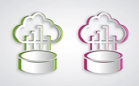 Paper cut Network cloud connection icon isolated on grey background. Social Illustrazione stock