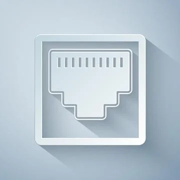 Paper cut Network port - cable socket icon isolated on grey background. LAN port Stockillustratie