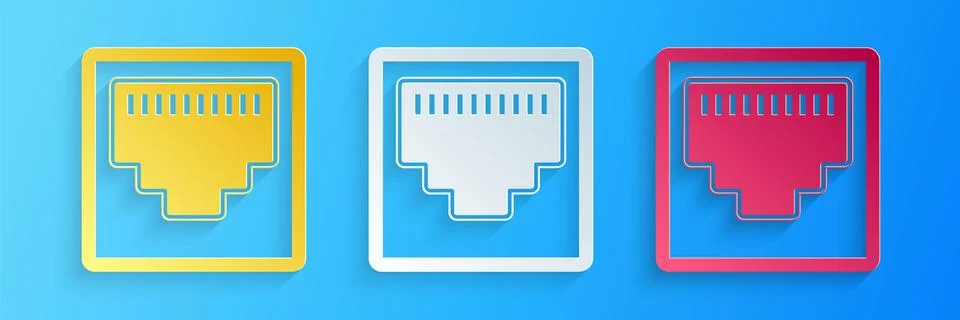Paper cut Network port - cable socket icon isolated on blue background. LAN port Stockillustratie