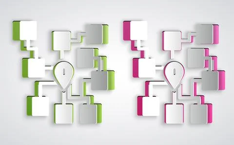 Paper cut Neural network icon isolated on grey background. Artificial Stock Illustration