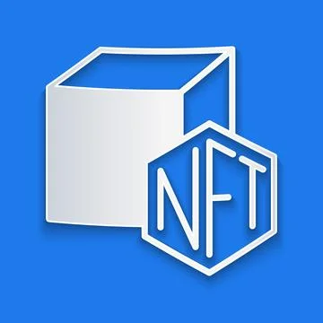 Paper cut NFT Digital crypto art icon isolated on blue background. Non fung.. 스톡 일러스트