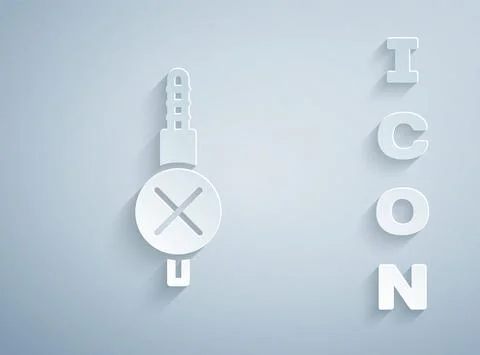 Paper cut No audio jack icon isolated on grey background. Audio cable for Illustrazione stock
