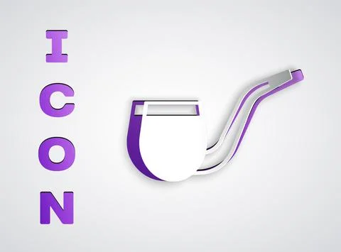 Paper cut No pipe smoking icon isolated on grey background. Dont smoke. Tobacco Ilustración de archivo