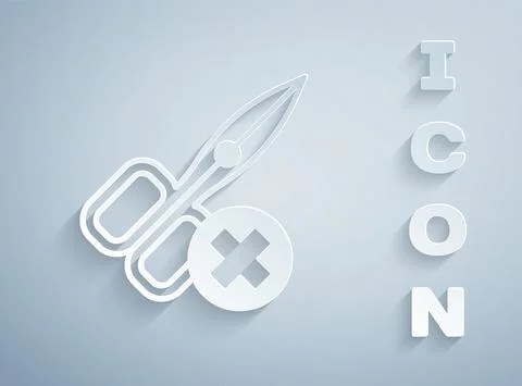 Paper cut No scissors icon isolated on grey background. Paper art style. Vector Stock Illustration