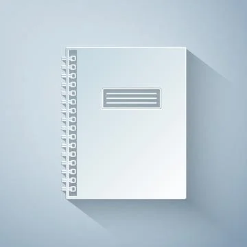 Paper cut Notebook icon on grey background. Spiral notepad icon. School notebook 스톡 일러스트