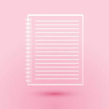 Paper cut Notebook icon isolated on pink background. Spiral notepad. School Stock Illustration