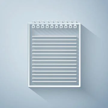 Paper cut Notebook icon isolated on grey background. Spiral notepad icon. School Stock Illustration