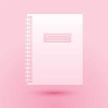 Paper cut Notebook icon isolated on pink background. Spiral notepad icon. School Stock Illustration