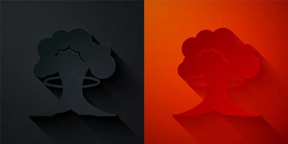 Paper cut Nuclear explosion icon isolated on black and red background. Atomic Stock-Illustration