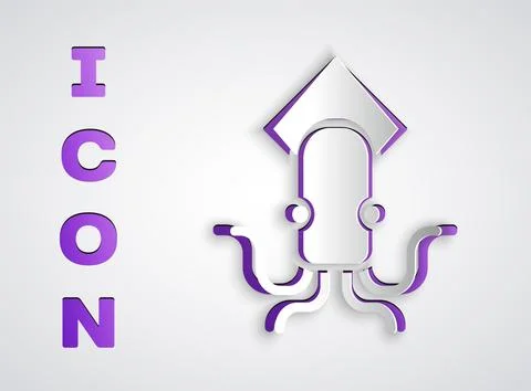 Paper cut Octopus icon isolated on grey background. Paper art style. Vector Stock Illustration