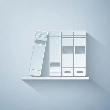 Paper cut Office folders with papers and documents icon isolated on grey Stock Illustration