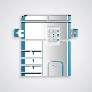 Paper cut Office multifunction printer copy machine icon isolated on grey Stock Illustration