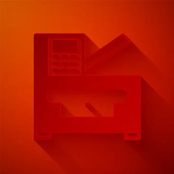 Paper cut Office multifunction printer copy machine icon isolated on red Stock Illustration