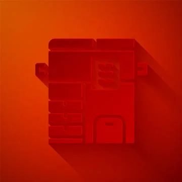 Paper cut Office multifunction printer copy machine icon isolated on red Stock Illustration