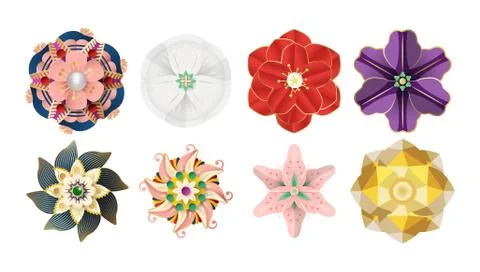 Paper cut origami flowers is elements for decorations. Isolated illustration  Stock Illustration