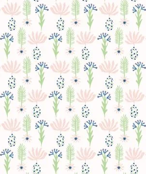 Paper Cut Out Flower Shapes Pattern. Seamless Summer Spring Background. Hand Stock Illustration