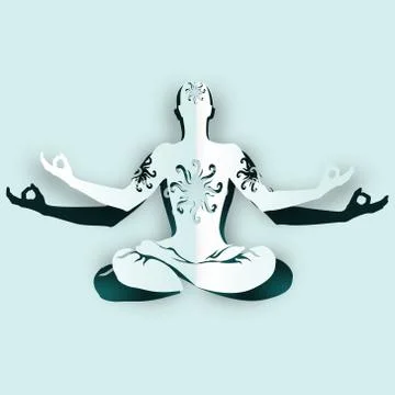 Paper cut out man in yoga position Stock Illustration