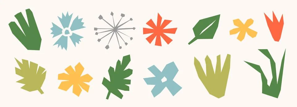 Paper cut out organic elements collection. Colorful abstract floral collage Illustrazione stock