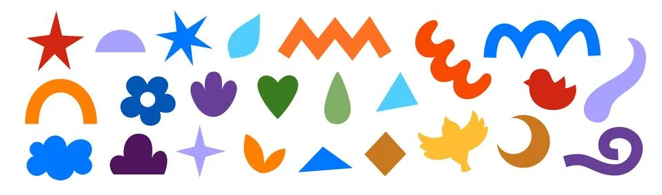 Paper cut out shapes vector set, zigzag, bird, heart, star, flower silhouettes Stock Illustration
