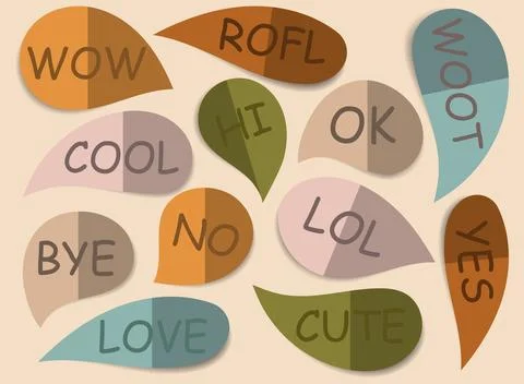 Paper cut out style. Set of speech bubbles with dialogue words hi wow Stock Illustration