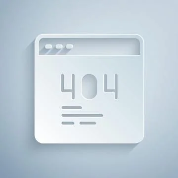 Paper cut Page with a 404 error icon isolated on grey background. Template Illustrazione stock