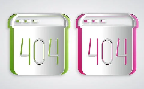 Paper cut Page with a 404 error icon isolated on grey background. Template Stock Illustration