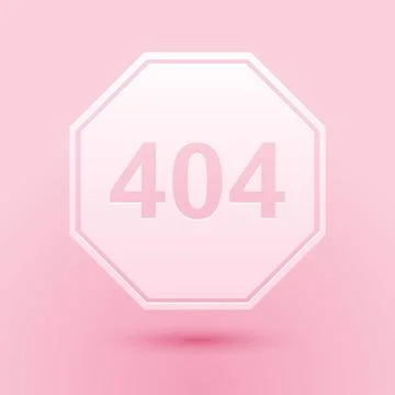 Paper cut Page with a 404 error icon isolated on pink background. Template Stock Illustration
