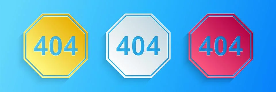 Paper cut Page with a 404 error icon isolated on blue background. Template Stock Illustration