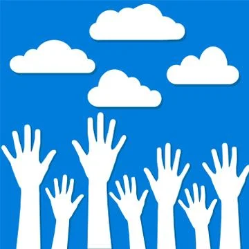 Paper Cut Palm Hands Set Vector Illustration on Blue Sky Background with Whit Stock-Illustration
