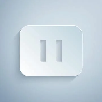 Paper cut Pause button icon isolated on grey background. Paper art style. Vector Stock Illustration